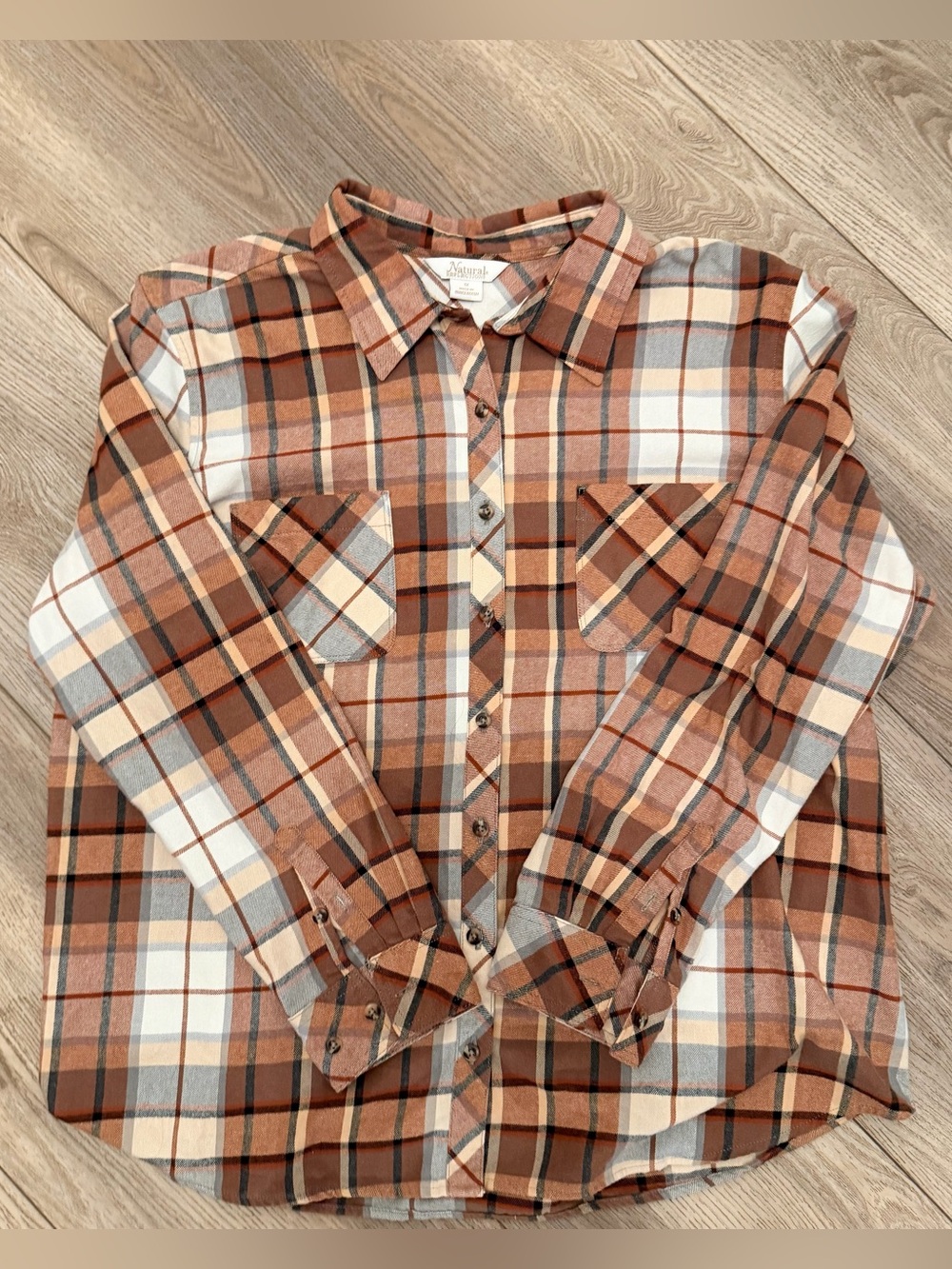Women’s Plaid Button-Down Shirt in Rust, Cream & Gray